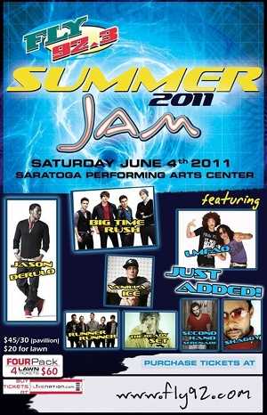 Shaggy Jason DeRulo Big Time Rush LMFAO Vanilla Ice Runner Runner The Ready Set Second hand to perform at the Fly 92.3 Summer Jam 2011 Saratoga Spings in New York City