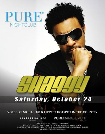Shaggy in Pure Night Club flyer Las Vegas October 24 2009 concert