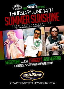 DJ Norie's Summer Sunshine at B.B. King Blues Club & Grill in New York City with Shaggy, Matisyahu and Laza Morgan